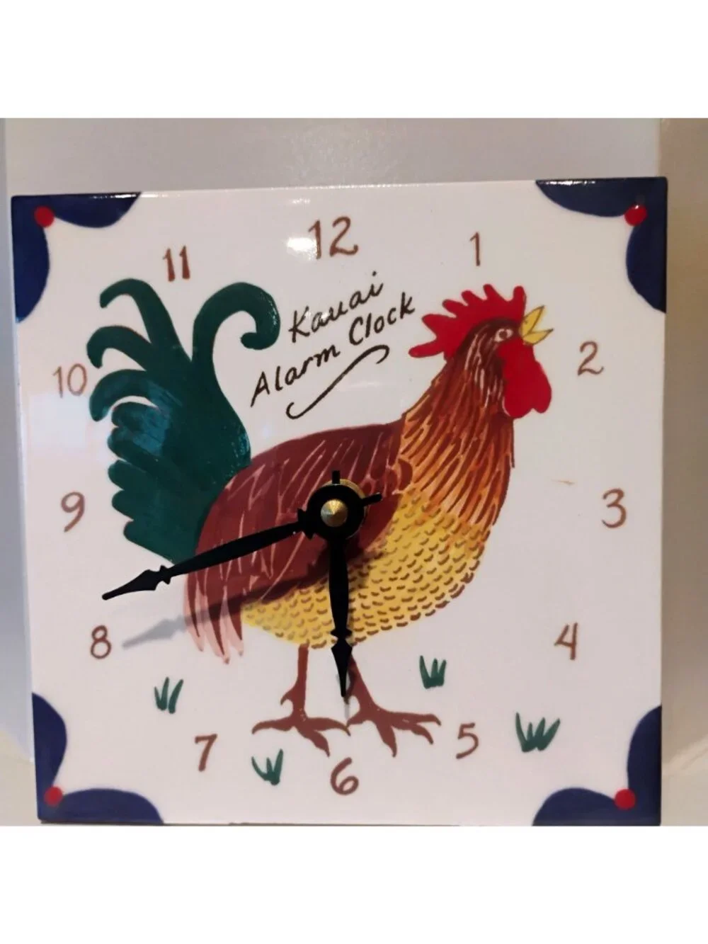 Vtg Hawaii Hand Painted Rooster Ceramic Tile Kauai Alarm Clock 6" x 6" - READ - Picture 2 of 5